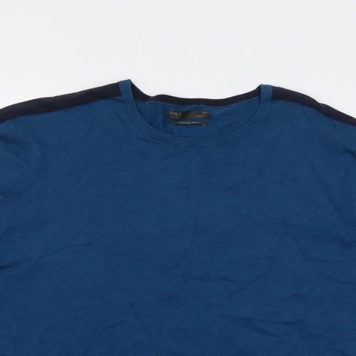 Marks and Spencer Mens Blue Round Neck Cotton Pullover Jumper Size 2XL Short Sleeve