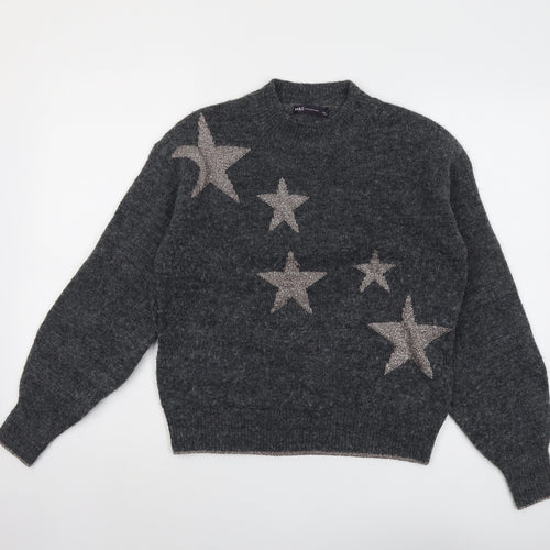 Marks and Spencer Womens Grey Round Neck Polyester Pullover Jumper Size S - Star Pattern