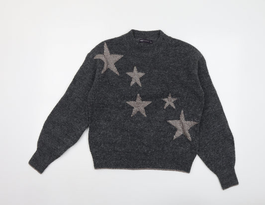 Marks and Spencer Womens Grey Round Neck Polyester Pullover Jumper Size S - Star Pattern