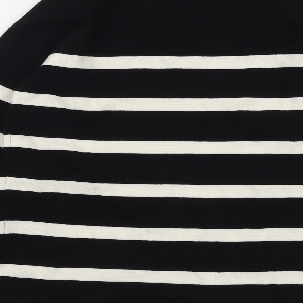 Marks and Spencer Womens Black Round Neck Striped Cotton Pullover Jumper Size M