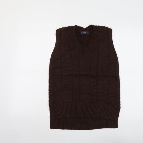 Marks and Spencer Womens Brown V-Neck Polyester Vest Jumper Size XS