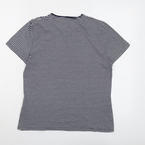 Marks and Spencer Womens Blue Striped Cotton Basic T-Shirt Size 14 Crew Neck