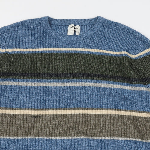 Marks and Spencer Mens Multicoloured Round Neck Striped Acrylic Pullover Jumper Size XL Long Sleeve
