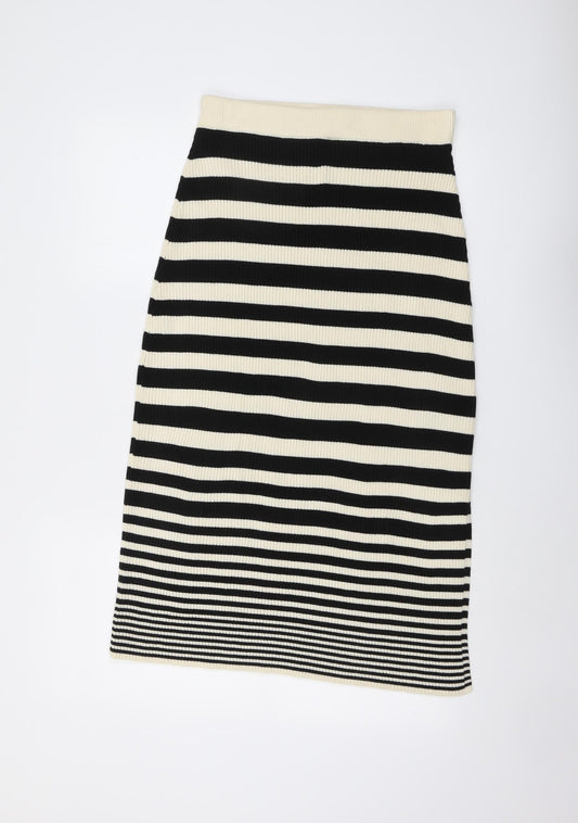 Marks and Spencer Womens Black Striped Acrylic Bandage Skirt Size M