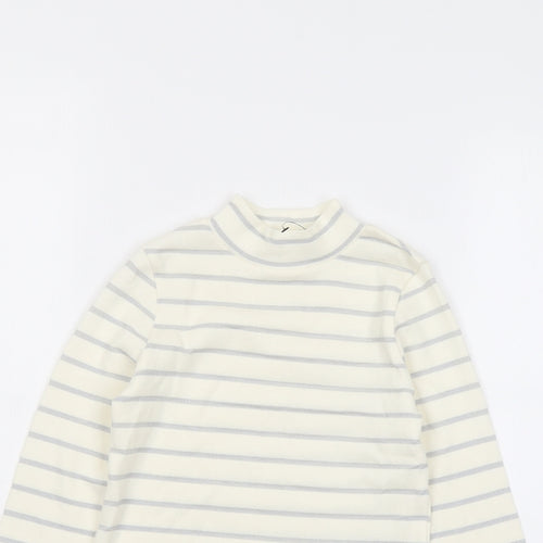 Marks and Spencer Girls Ivory Striped Cotton Basic T-Shirt Size 8-9 Years Mock Neck Pullover
