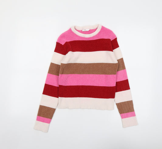 Marks and Spencer Girls Multicoloured Round Neck Striped Polyester Pullover Jumper Size 13-14 Years Pullover