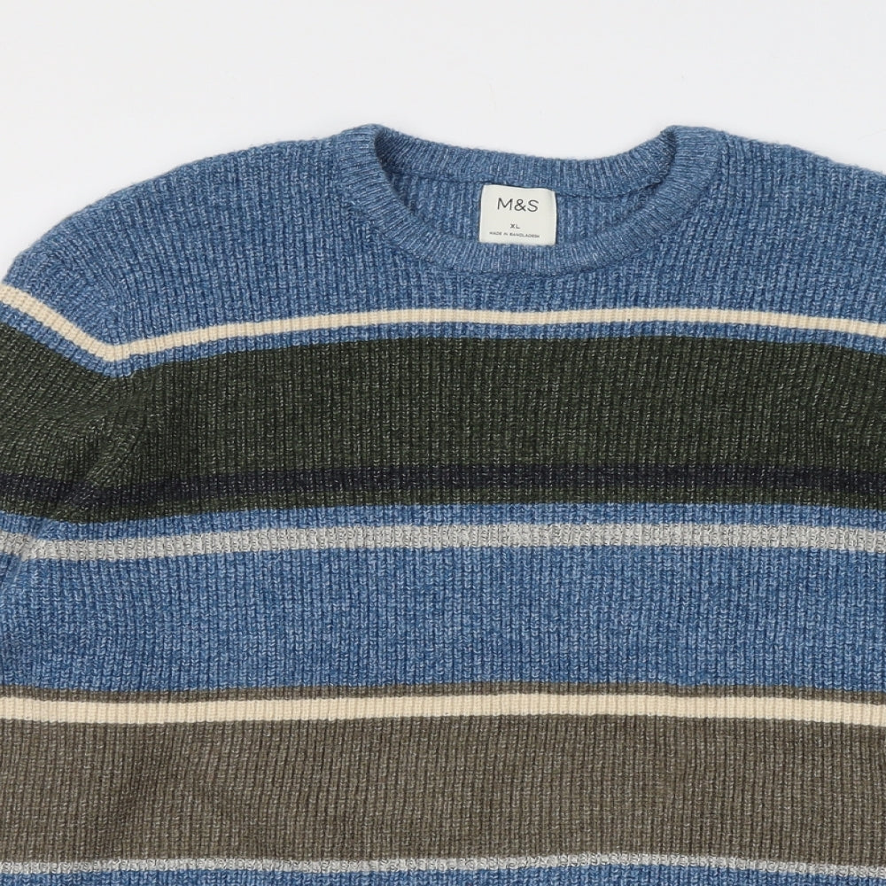 Marks and Spencer Mens Multicoloured Round Neck Striped Polyamide Pullover Jumper Size XL Long Sleeve