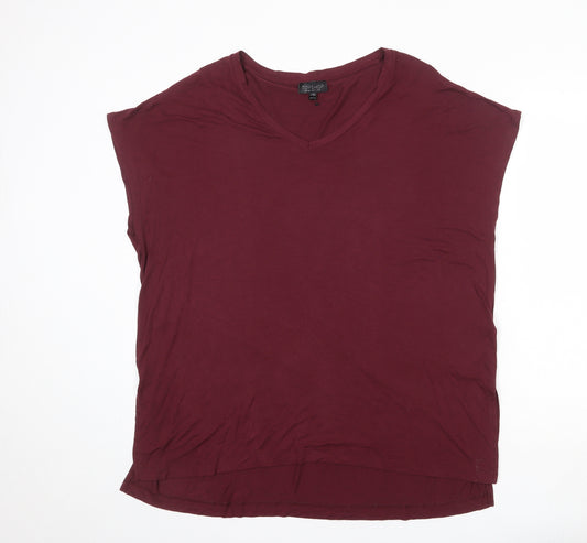 Topshop Womens Red Polyester Basic T-Shirt Size 8 V-Neck
