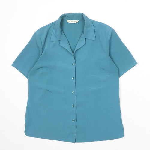 Classics Womens Blue Polyester Basic Button-Up Size 12 Collared
