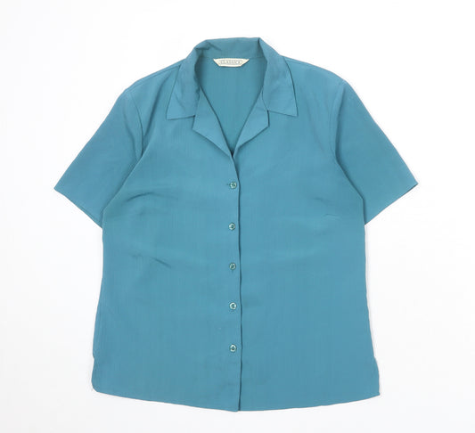 Classics Womens Blue Polyester Basic Button-Up Size 12 Collared