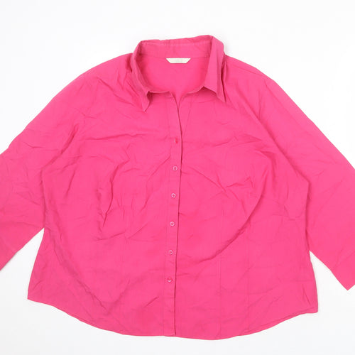 Marks and Spencer Womens Pink Polyester Basic Button-Up Size 24 Collared