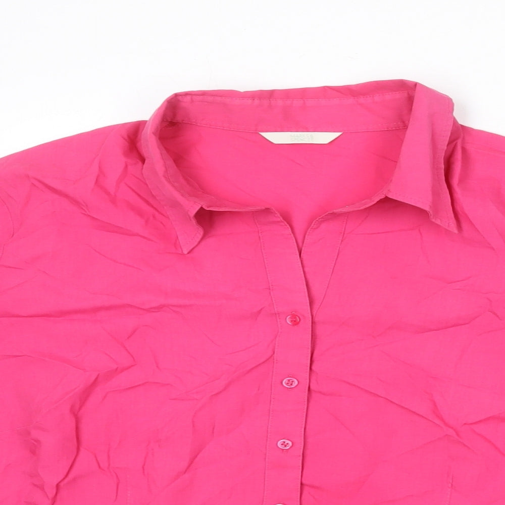 Marks and Spencer Womens Pink Polyester Basic Button-Up Size 24 Collared