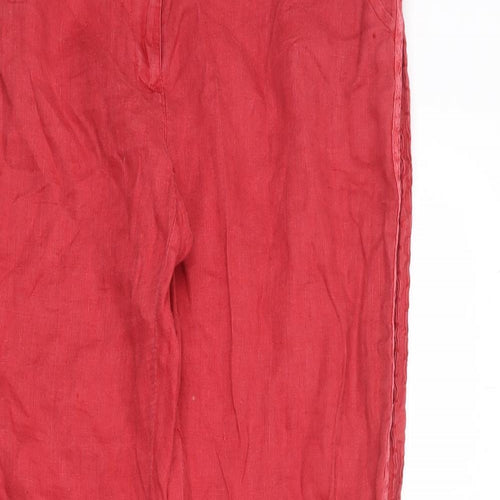 MALVIN Womens Red Linen Trousers Size 16 Regular Zip