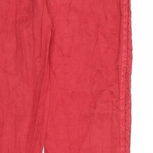 MALVIN Womens Red Linen Trousers Size 16 Regular Zip