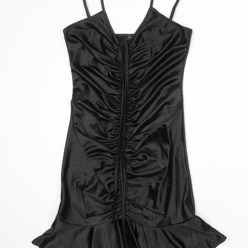 Yodnbuk Womens Black Polyester Slip Dress Size 10 Scoop Neck Pullover