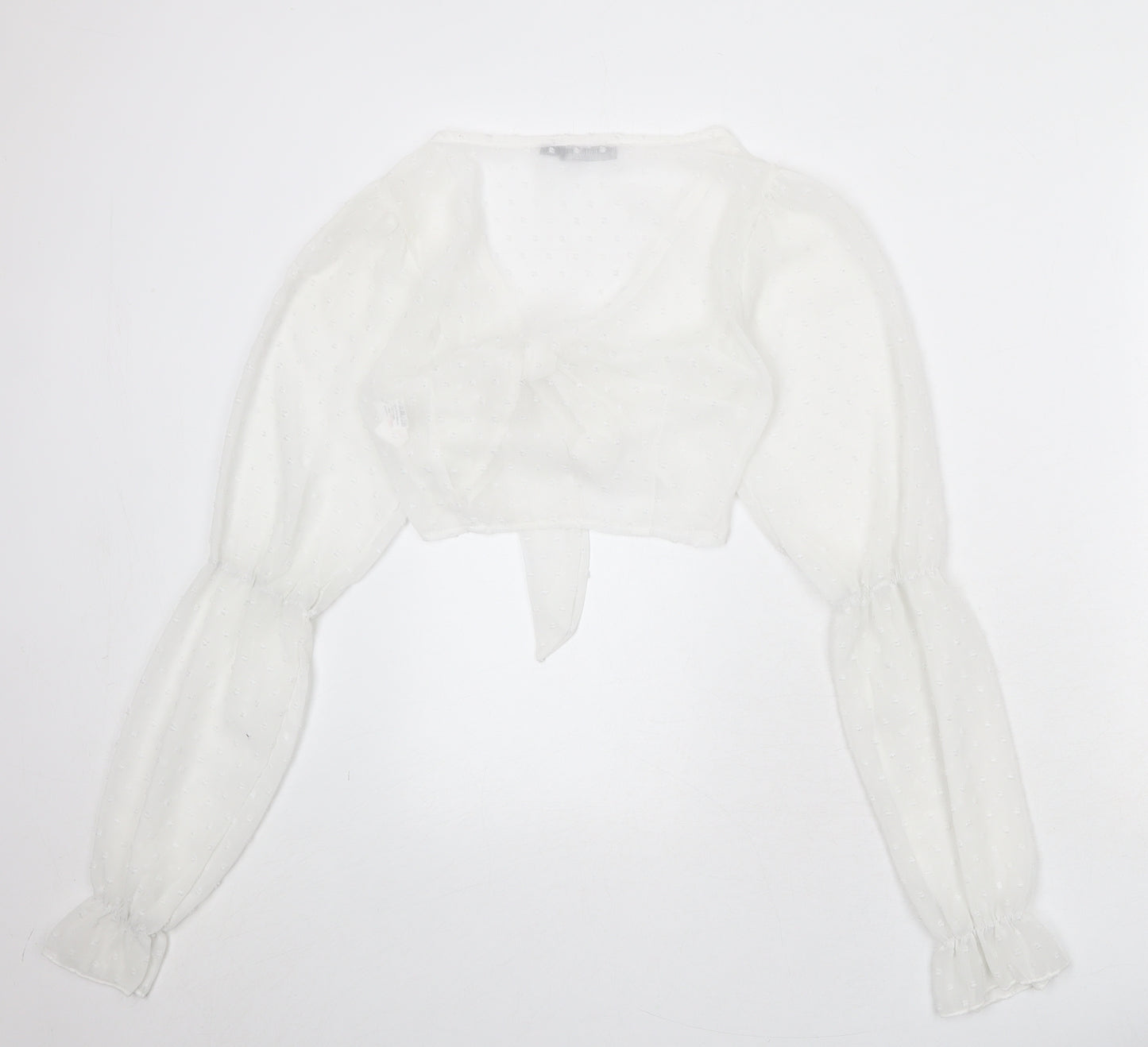 PRETTYLITTLETHING Womens White Geometric Polyester Wrap Blouse Size 8 V-Neck