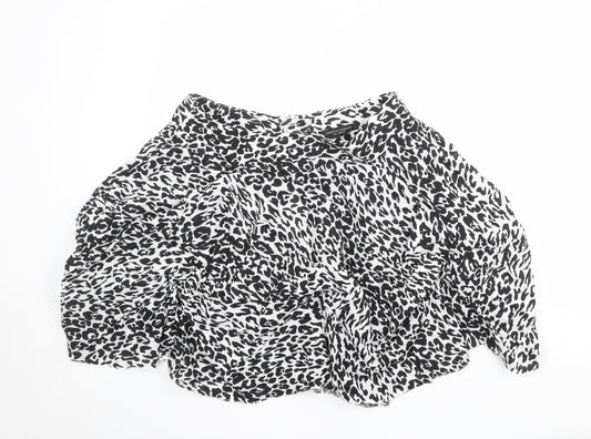 Dorothy Perkins Womens White Animal Print Polyester Swing Skirt Size 14 Zip - Leopard pattern