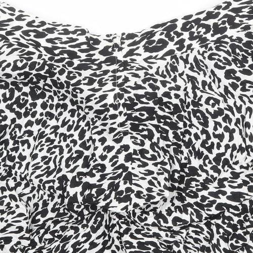 Dorothy Perkins Womens White Animal Print Polyester Swing Skirt Size 14 Zip - Leopard pattern