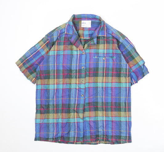 BHS Womens Multicoloured Plaid 100% Cotton Basic Button-Up Size 12 Collared