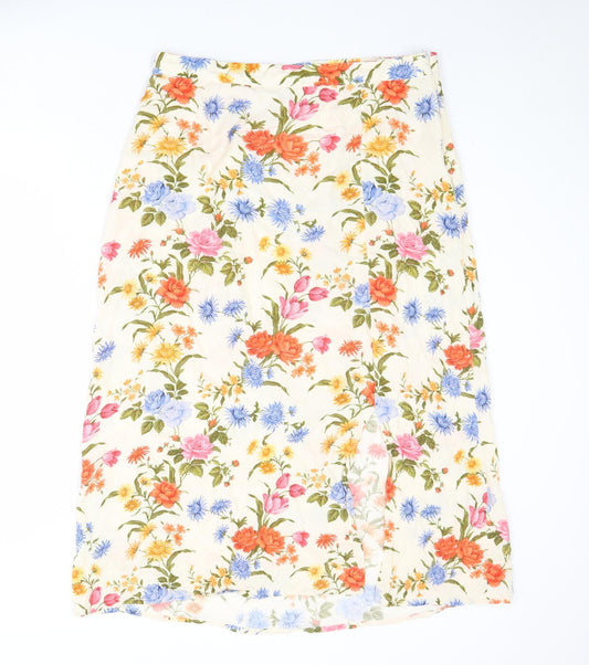 Oasis Womens Beige Floral Viscose A-Line Skirt Size 16 Zip