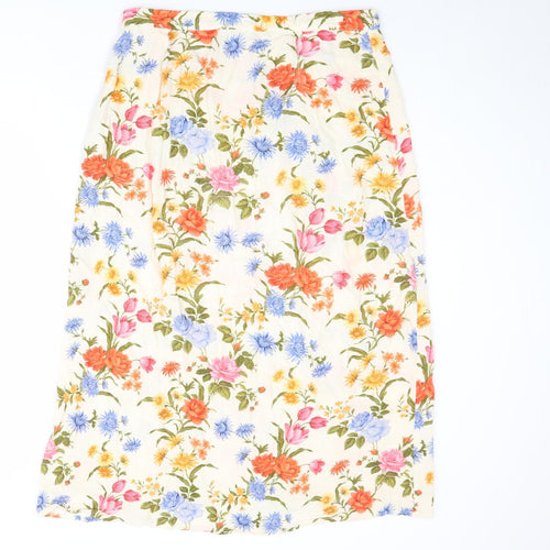 Oasis Womens Beige Floral Viscose A-Line Skirt Size 16 Zip