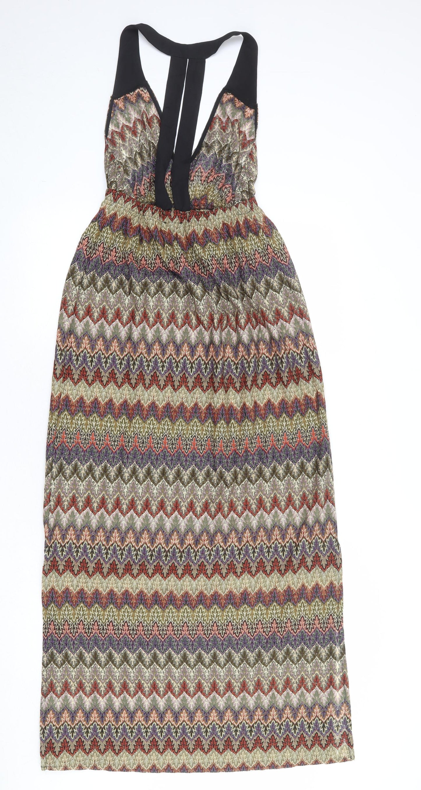 Topshop Womens Multicoloured Geometric Polyester Maxi Size S Halter Pullover - Open Back