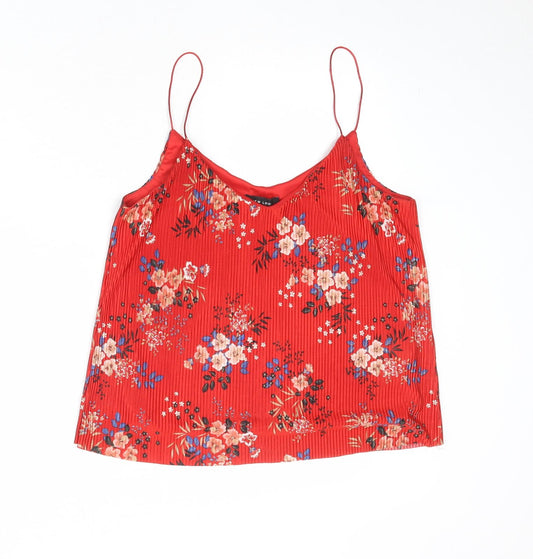 New Look Womens Red Floral Polyester Camisole Tank Size 12 V-Neck - Plisse