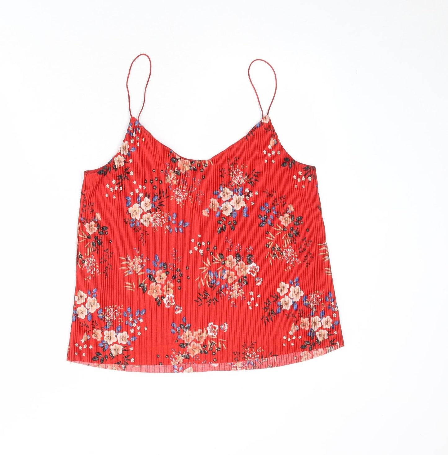 New Look Womens Red Floral Polyester Camisole Tank Size 12 V-Neck - Plisse