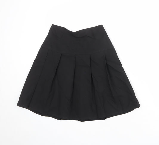 Marks and Spencer Girls Black Polyester Pleated Skirt Size 12-13 Years Regular Zip