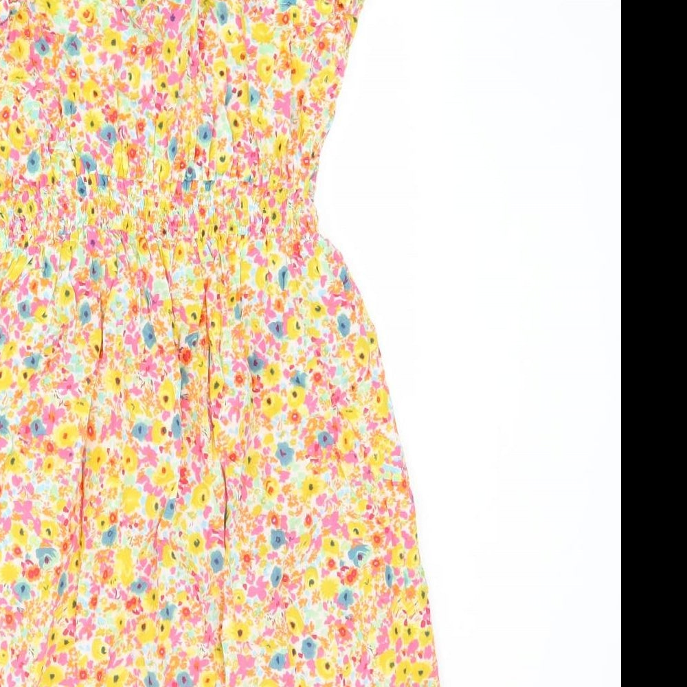 Topshop Womens Multicoloured Floral Polyester Tank Dress Size 12 Square Neck Button