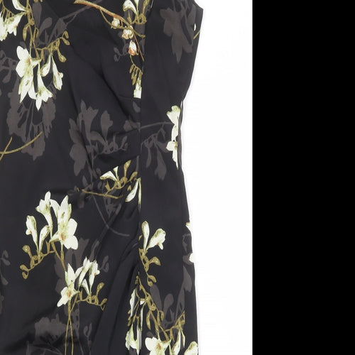 NEXT Womens Black Floral Polyester Shift Size 10 Scoop Neck Zip