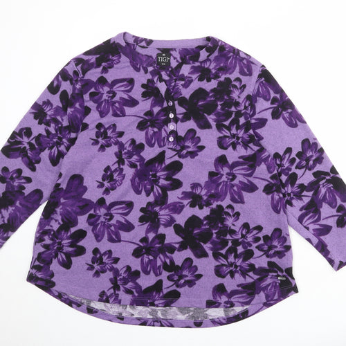 TIGI Womens Purple Floral Polyester Basic Blouse Size 18 V-Neck - Size 18-20