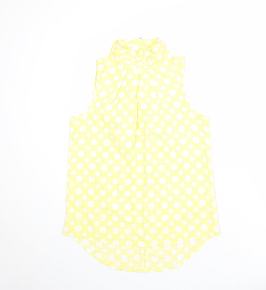 NEXT Womens Yellow Polka Dot Polyester Basic Blouse Size 10 High Neck