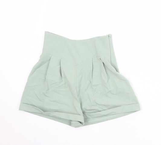 Rebellious Womens Green Polyester Paperbag Shorts Size 10 Regular Zip