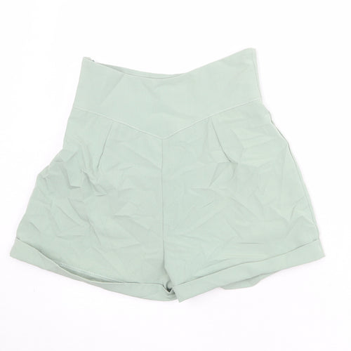 Rebellious Womens Green Polyester Paperbag Shorts Size 10 Regular Zip
