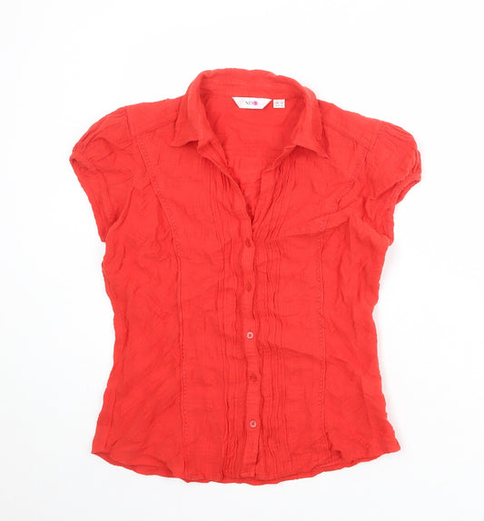 NEXT Womens Red 100% Cotton Basic Button-Up Size 10 Collared