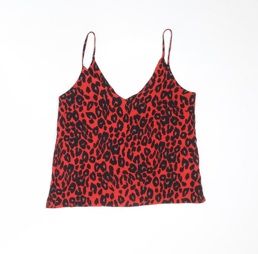 New Look Womens Red Animal Print Polyester Camisole Tank Size 10 V-Neck - Leopard Print