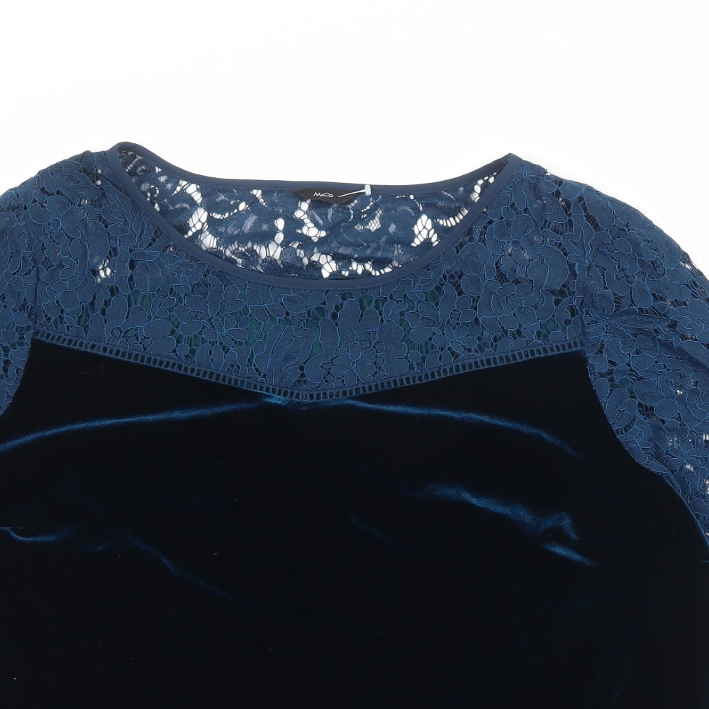 M&Co Womens Blue Polyester Basic Blouse Size 18 Boat Neck - Lace Detail