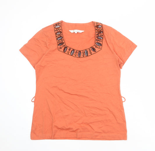 EWM Womens Orange Cotton Basic T-Shirt Size S Square Neck