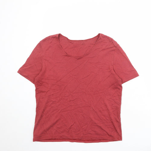 St Michael Womens Red Cotton Basic T-Shirt Size 16 Boat Neck - Ribbed