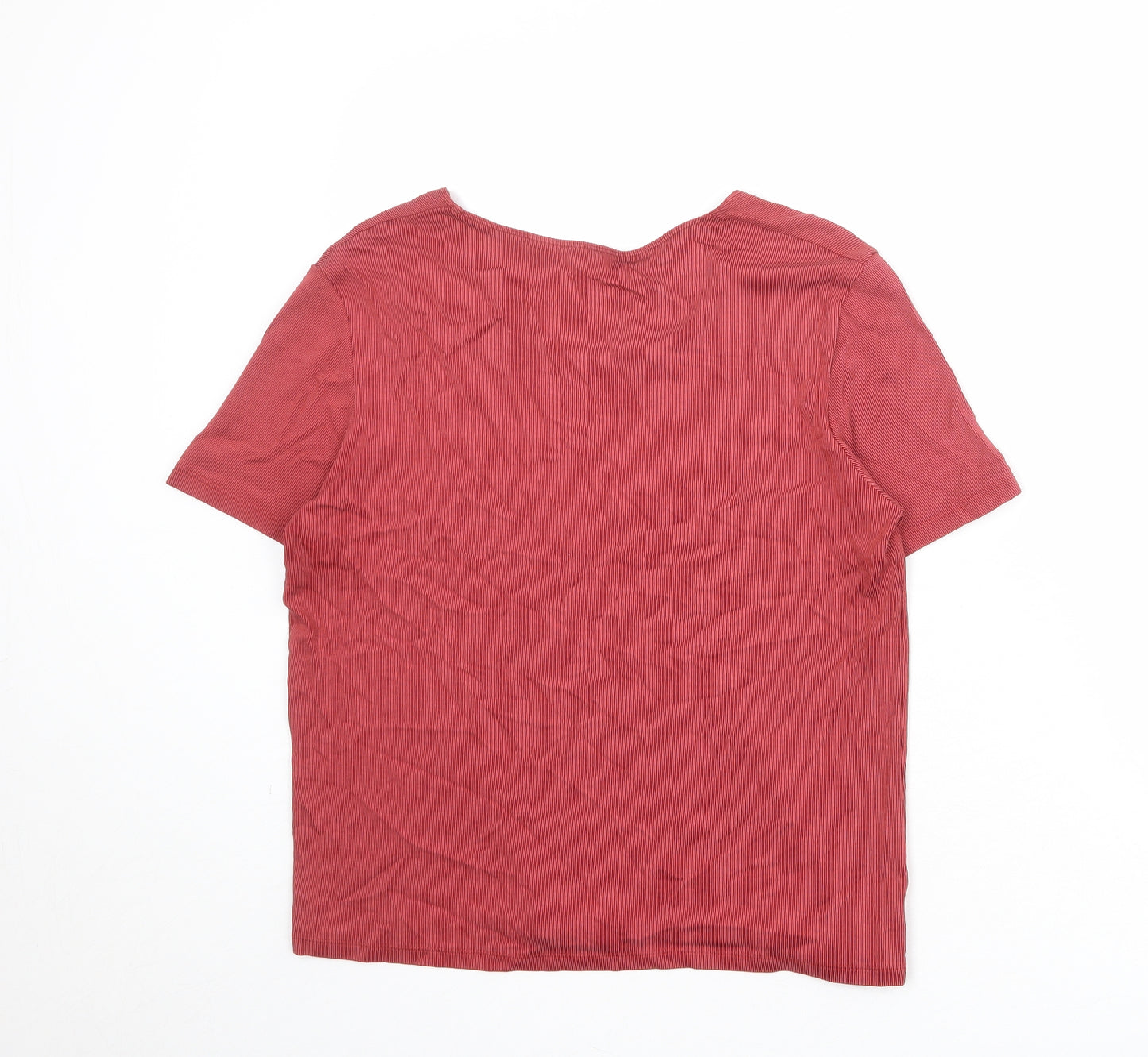 St Michael Womens Red Cotton Basic T-Shirt Size 16 Boat Neck - Ribbed