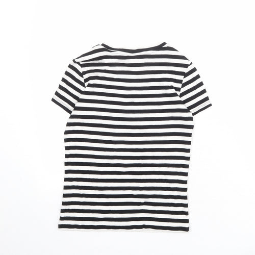 Monki Womens Black Striped Cotton Basic T-Shirt Size S Boat Neck