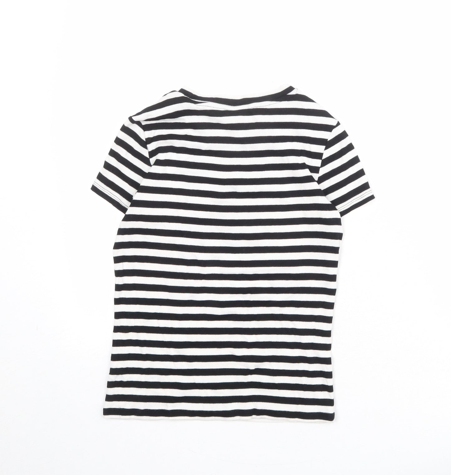 Monki Womens Black Striped Cotton Basic T-Shirt Size S Boat Neck