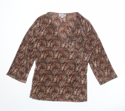Classique Womens Multicoloured Geometric Polyester Basic Blouse Size M V-Neck - Wrap Style