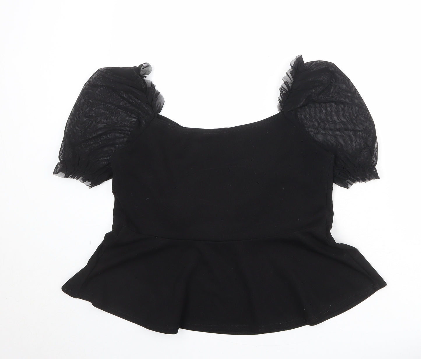 Boohoo Womens Black Polyester Basic Blouse Size 18 Square Neck - Mesh Sleeves