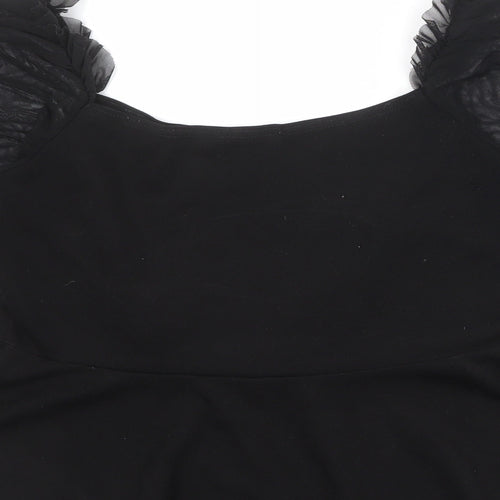 Boohoo Womens Black Polyester Basic Blouse Size 18 Square Neck - Mesh Sleeves