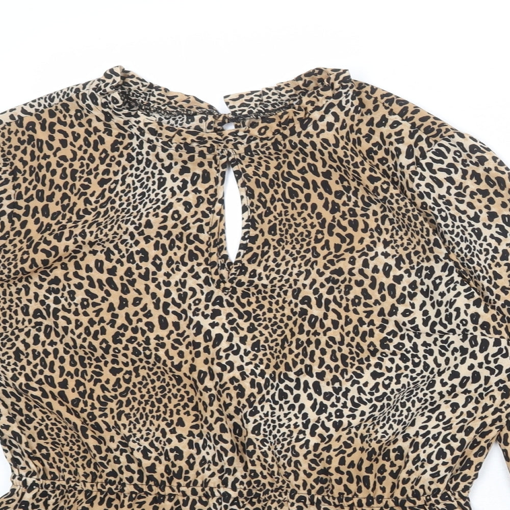 Divided by H&M Womens Multicoloured Animal Print Polyester Basic Blouse Size 8 Round Neck - Leopard Print