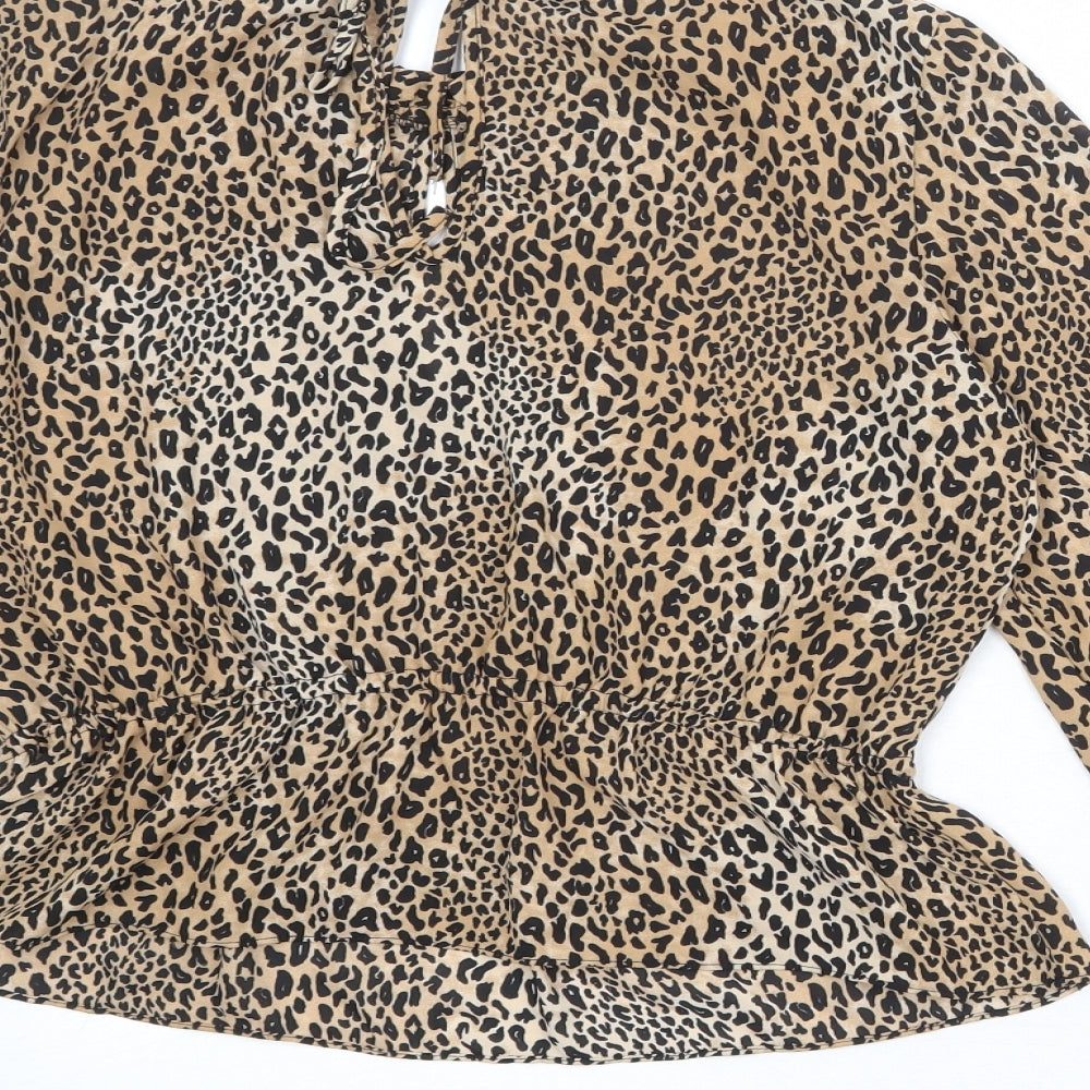 Divided by H&M Womens Multicoloured Animal Print Polyester Basic Blouse Size 8 Round Neck - Leopard Print