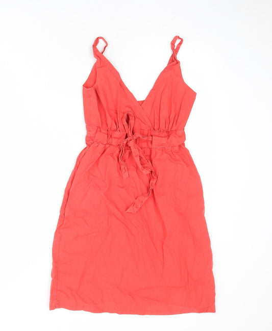 NEXT Womens Red Polyester Slip Dress Size 8 V-Neck Zip