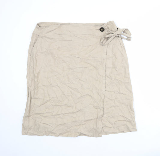 Marks and Spencer Womens Beige Linen Wrap Skirt Size 18 Zip